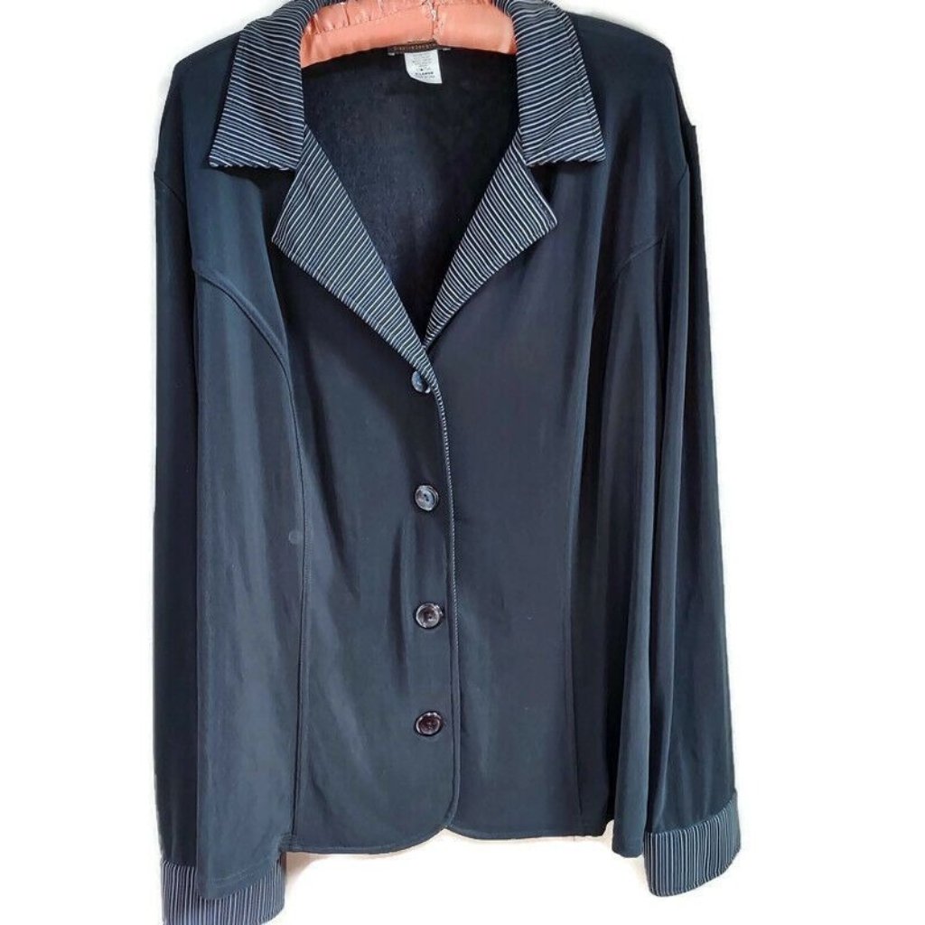 Creative Design Works Womens Stripe Trim Blazer Jacket Xl Black Long Sleeve